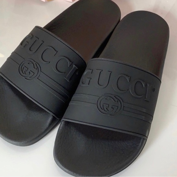 Gucci Shoes Authentic Gucci Black Rubber Slides Size 38 Poshmark